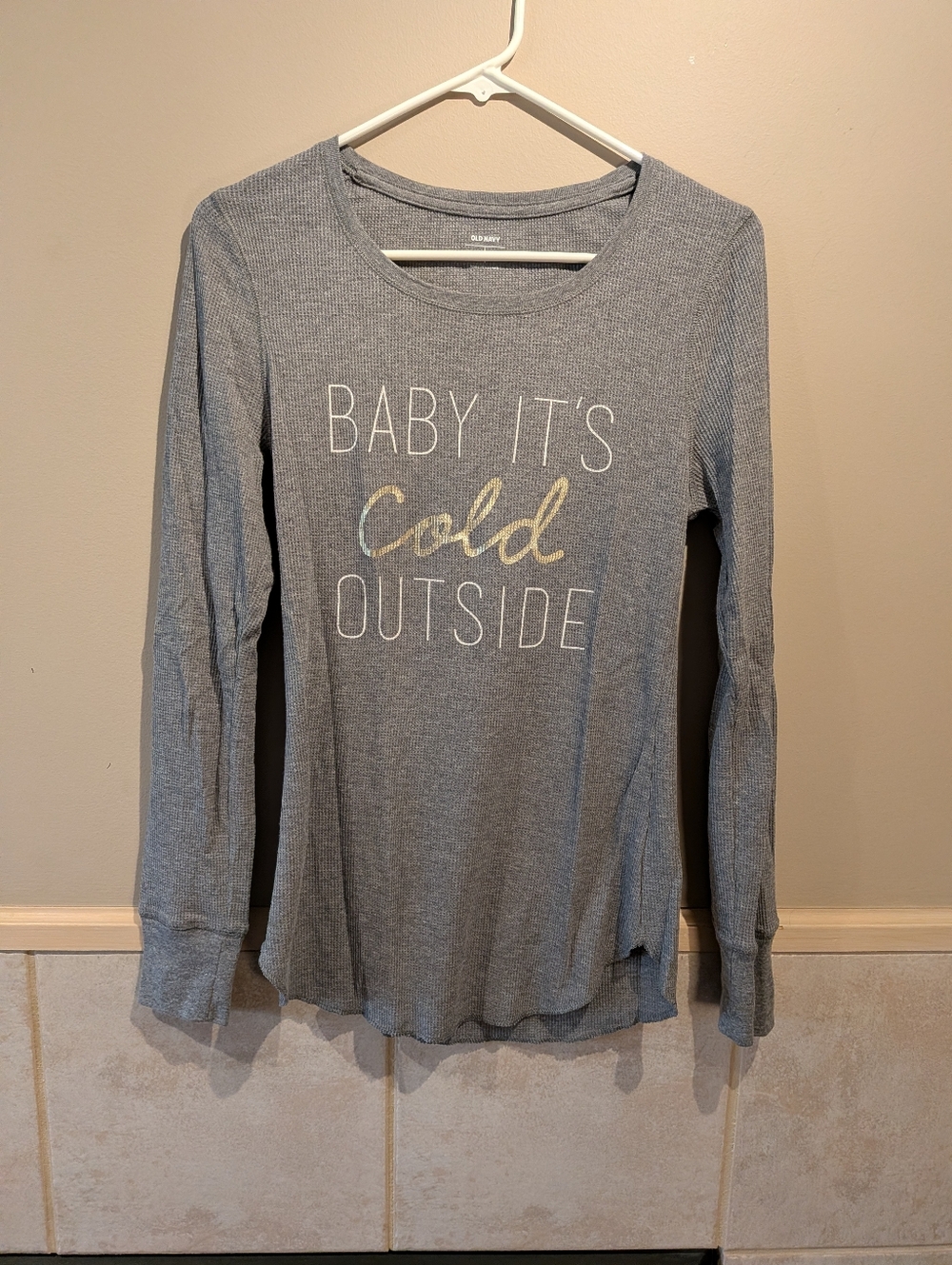 Old Navy, Long Sleeve Waffle Knit Tee, Grey, Size M